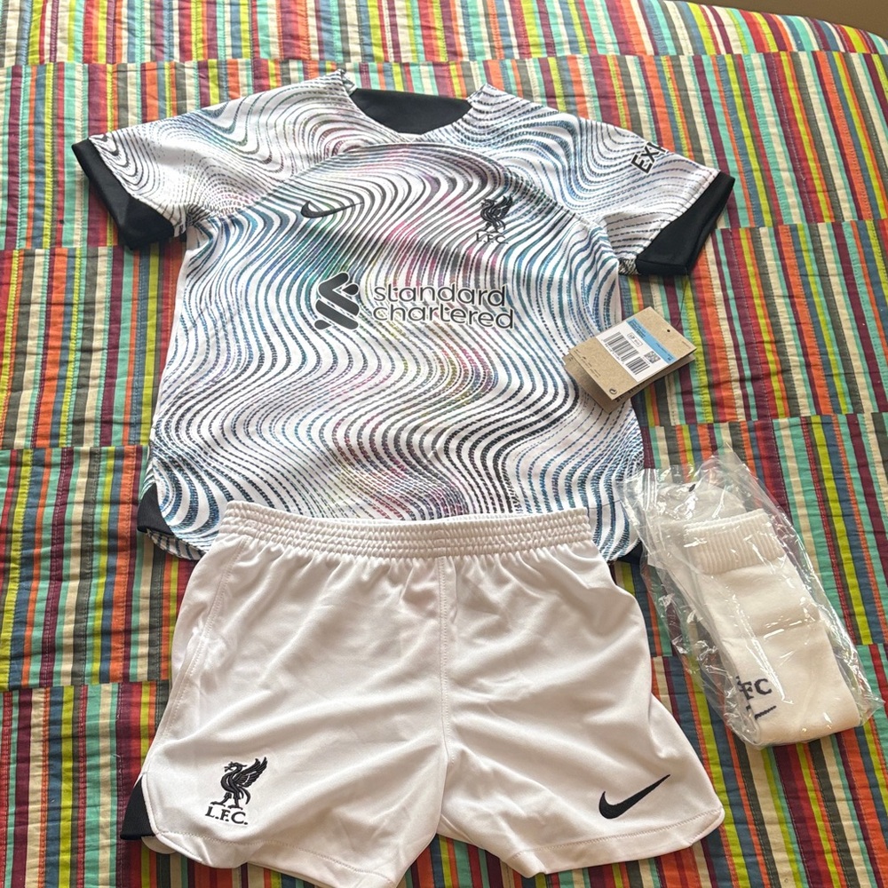 Liverpool Kids' Away Shirt and Shorts Set - White/Multi NWT